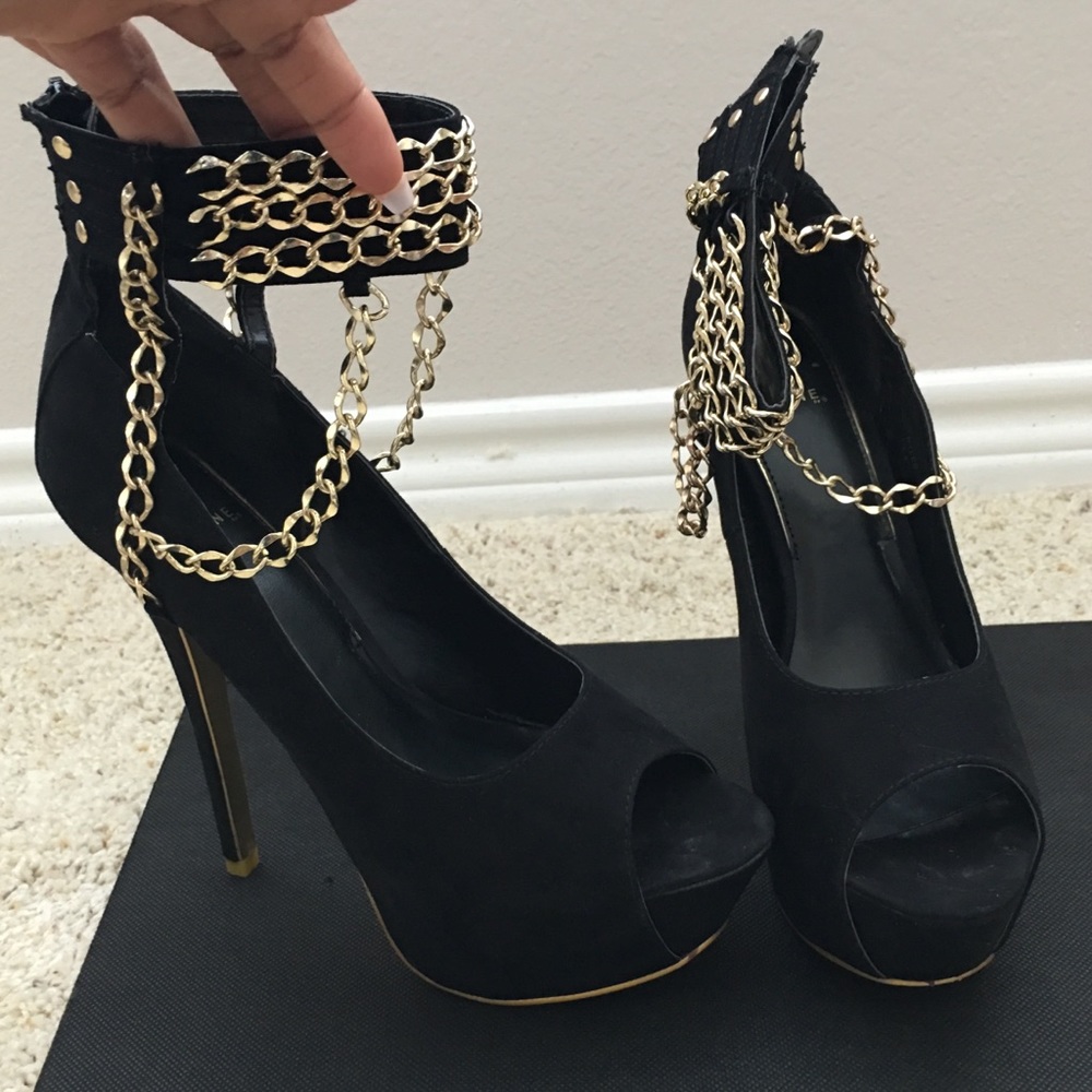 Black Suede with chain Heels